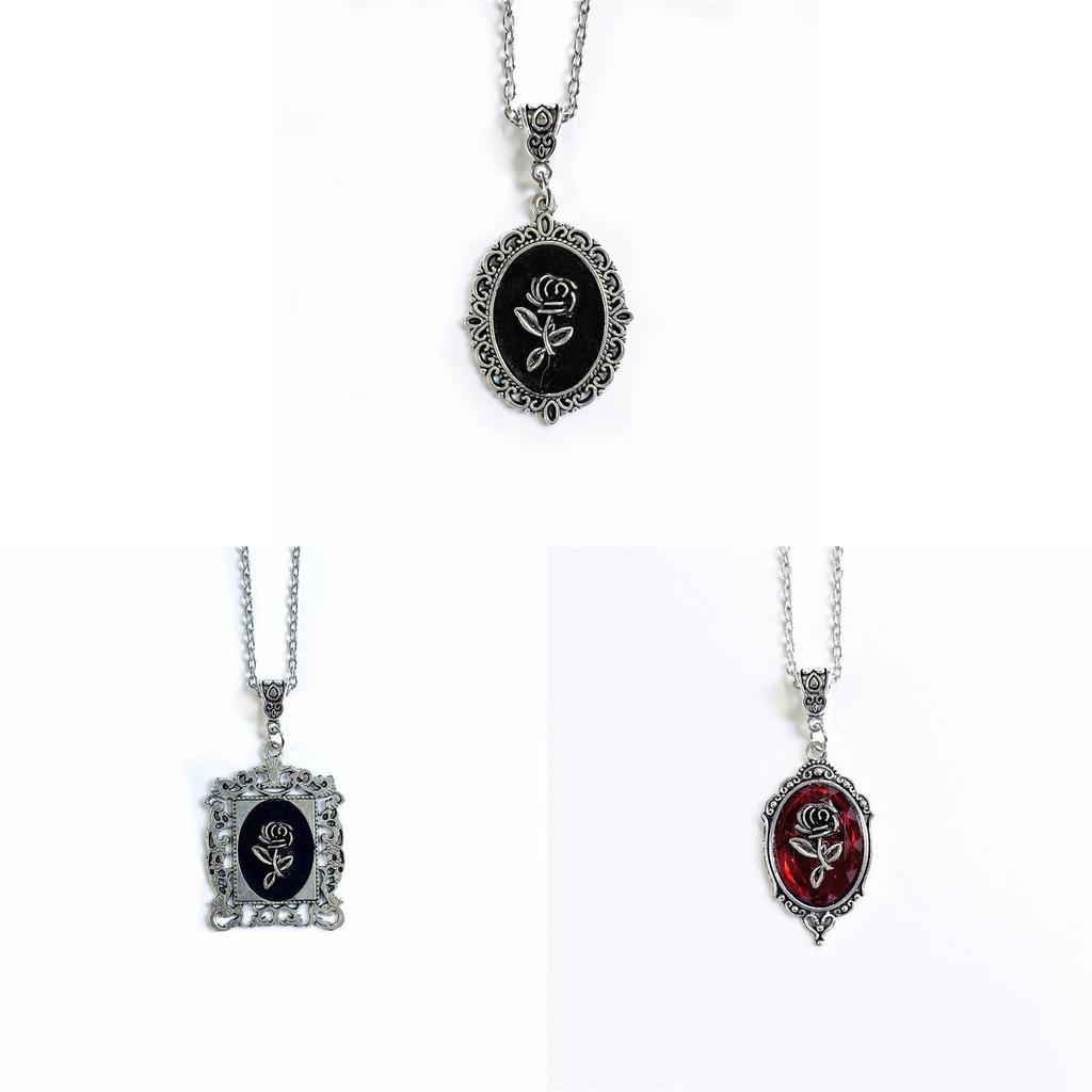 No Ip Punk Style Alloy Jewelry With Glass Rose Pendant For Men And Women Summer Fashion