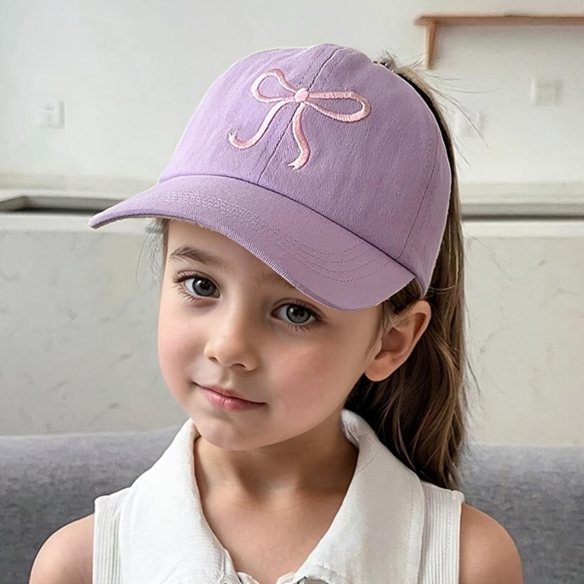 

Комплект из 1 детской шапки, летние пустые цилиндры, детские шапочки с язычком утки, шляпы от солнца с вышитым бантом для девочек, бейсболки с завязанным хвостиком 48-54cm