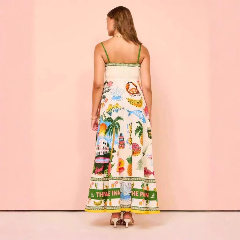 2024 Summer High-Waist Sleeveless Printed Dress for Women