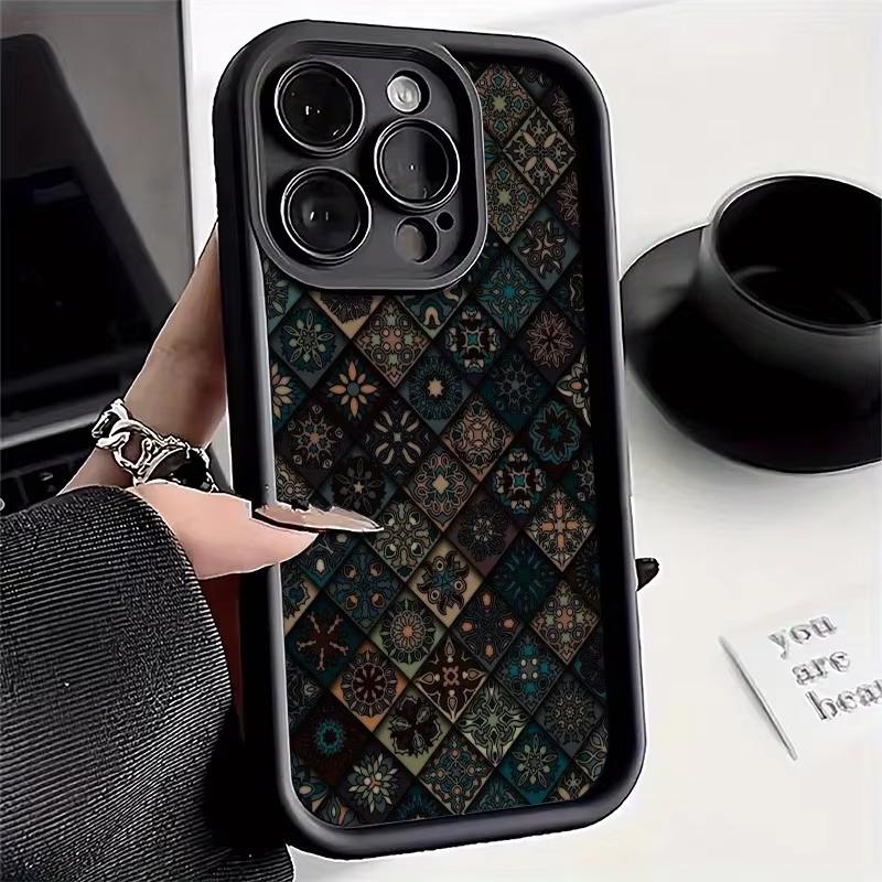 Vintage Ethnic Style Geometric Patchwork Pattern Matte Phone Case for iPhone 17 16 Pro Max 15 14 13 12 11 7 8 Plus XS X XR Cover