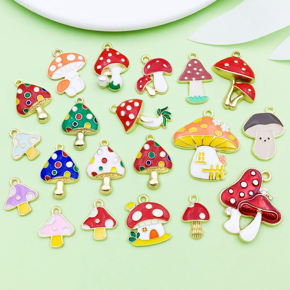 20 Colorful Cartoon House & Mushroom Enamel Alloy Charms for DIY Jewelry