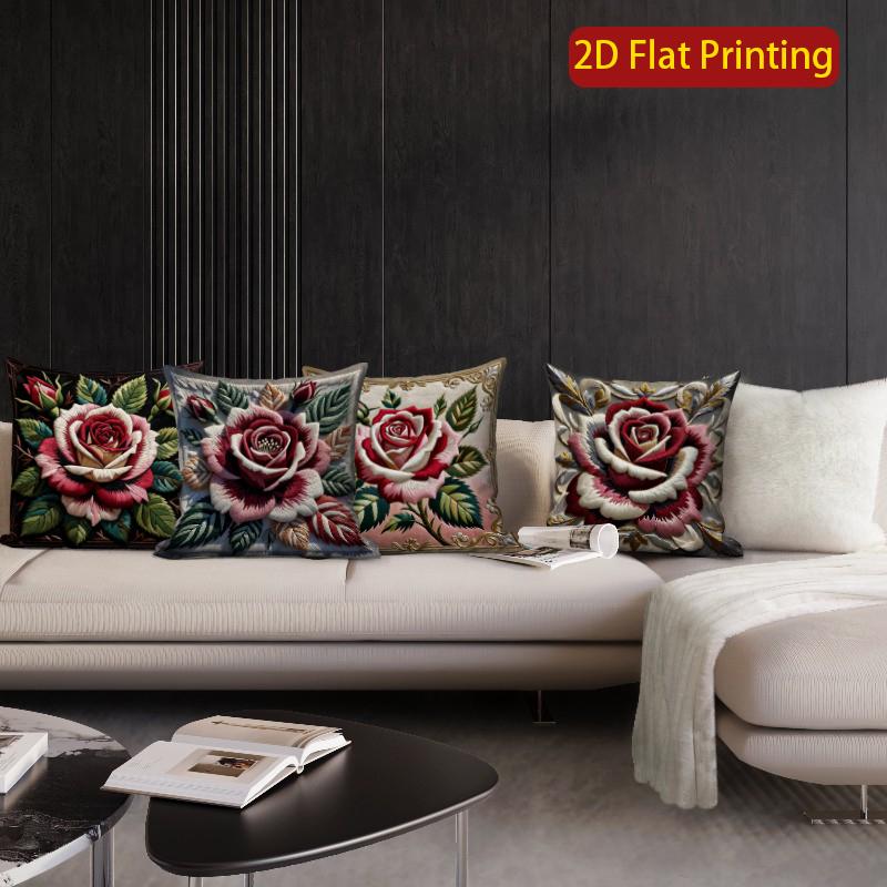 2D Vintage Rose Embossed Floral Throw Pillow Covers Pattern Cushion Cover Suitable For Sofa Bedroom Car Pillow Cover