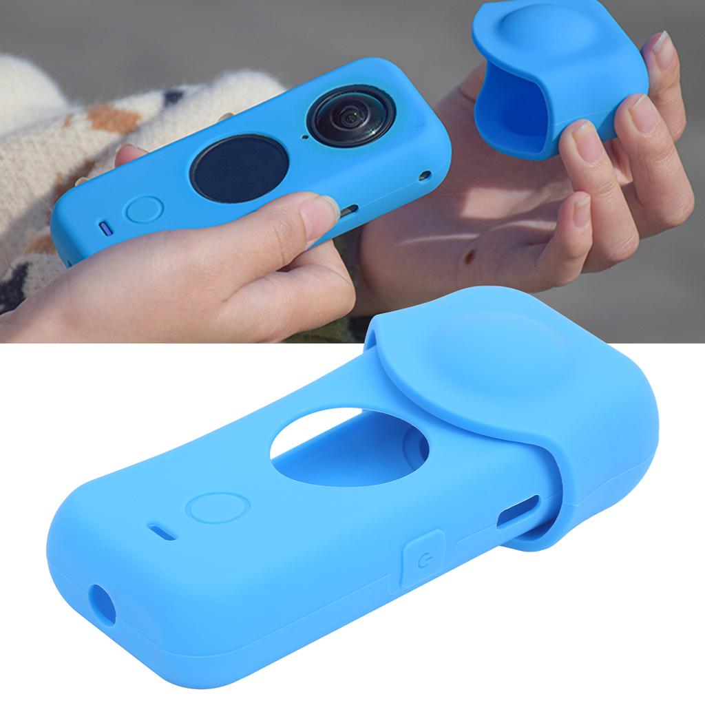 Small Panoramic Camera Silicone Protective Case with Lens Cover for Insta360 ONE X2Blue