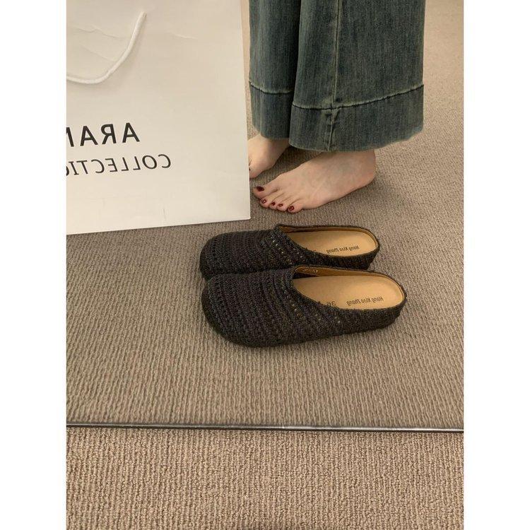 French Niche Roman Style Platform Muller Shoes Children's Summer Wear Hand-woven Hollow Breathable Bag Head Half Slippers