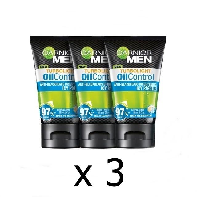 3 x 100 ml Garnier Men Turbo Light Icy Scrub Oil Control Gesichtsschaum für Männer