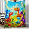 Dinosaur Cartoon Blanket Flannel Kids Bedding Adventure Theme Colorful Dino Design Playroom Decor Gift for Children