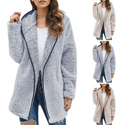 Women's Fashion Fall Winter Thick Plush Long Sleeve Pocket Jacket Top