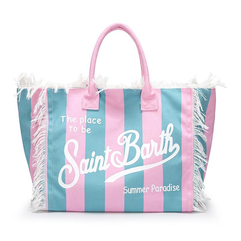 Striped Women's Tote Bag Contrast Color Letter Large Capacity Shoulder Bag Commuter Underarm Bag