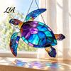 Hanging Coastal Wall Art Sea Turtle Suncatcher, Acrylic Window Ornament, Faux Stained Glass Indoor Outdoor Ornaments Decor for Ocean Lovers,