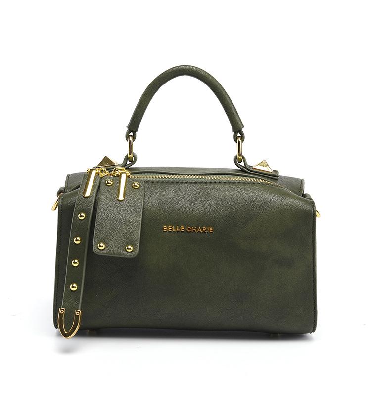 Olive Green Retro Women's Handbag with Cute Pendant - Versatile Commuter Tote