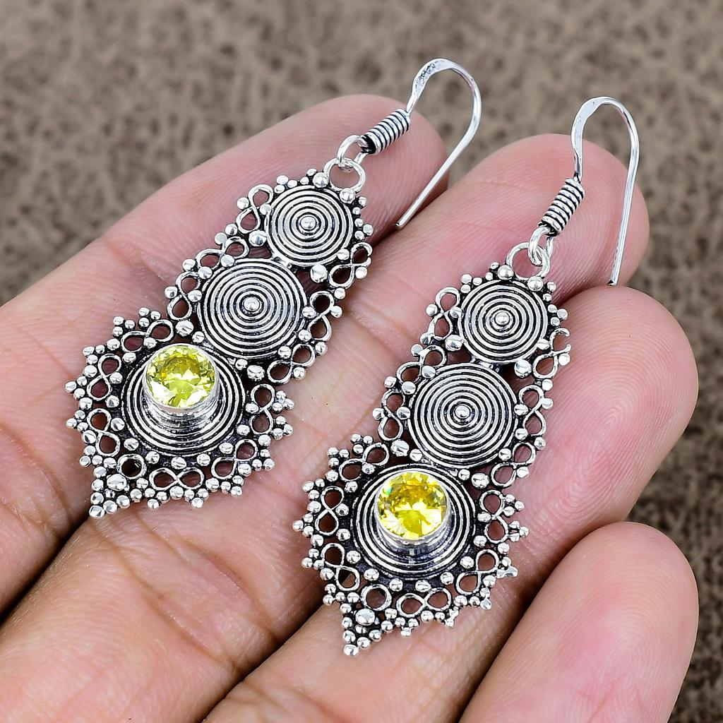 Citrine Gemstone Handmade 925 Sterling Silver Jewelry Earring 2.25" KKG-766