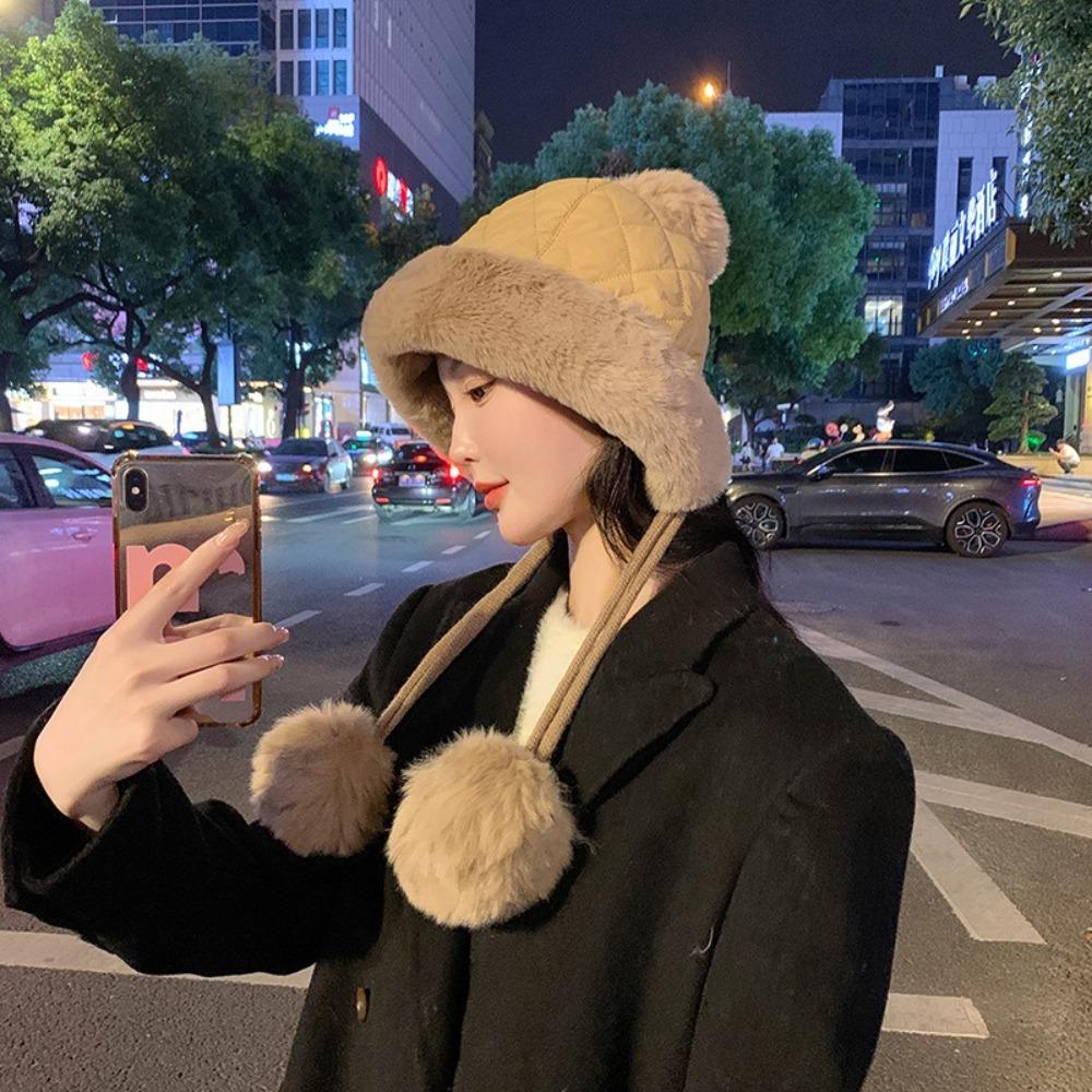 Solid Color Winter Hat for Women Keep Warm Plush Pullover Hat Simple Women Ear Protection Cap Girl