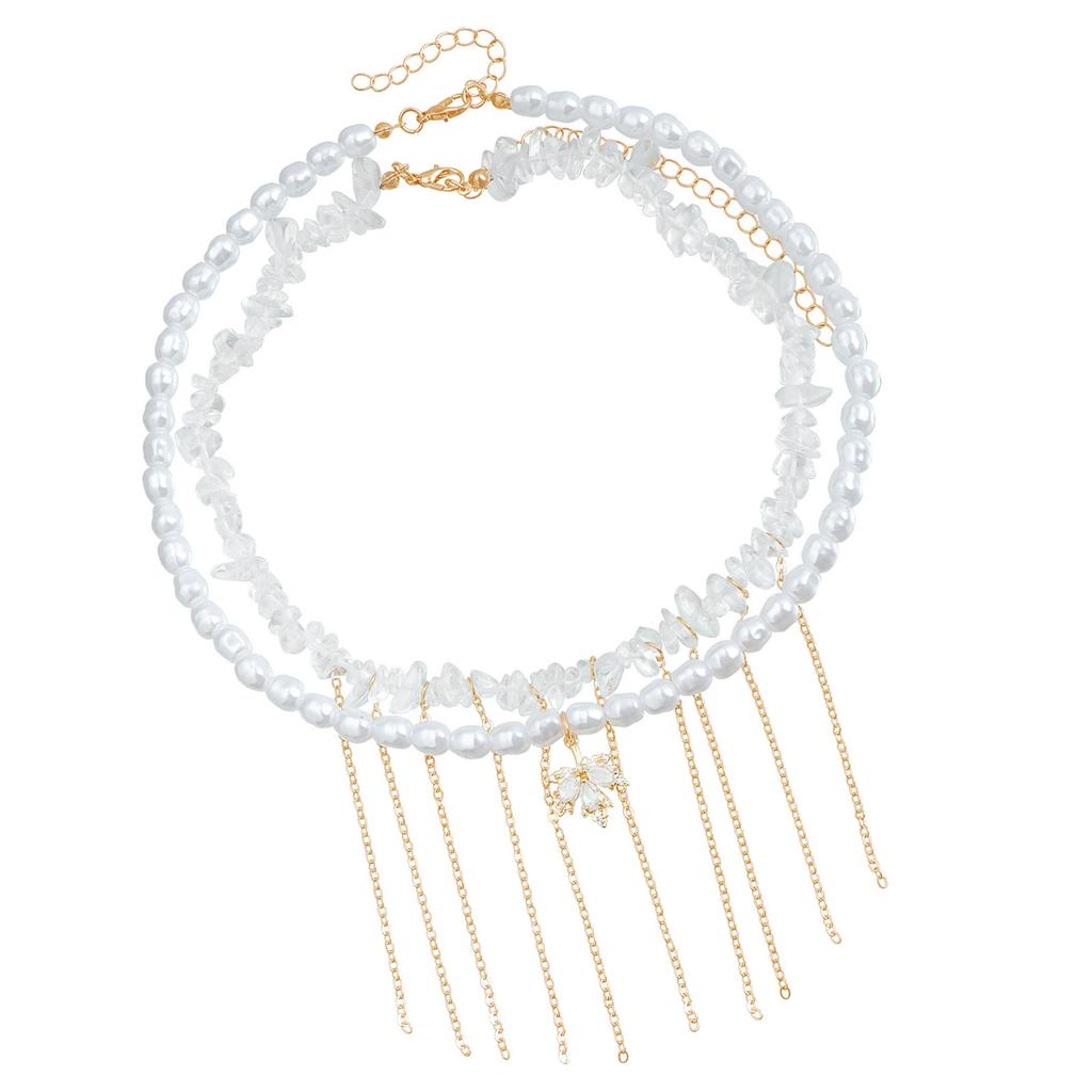 Vintage Pearl Tassels Choker Necklace for Women Elegant Neck Chain Handmade Layered Statement Jewelry Gift