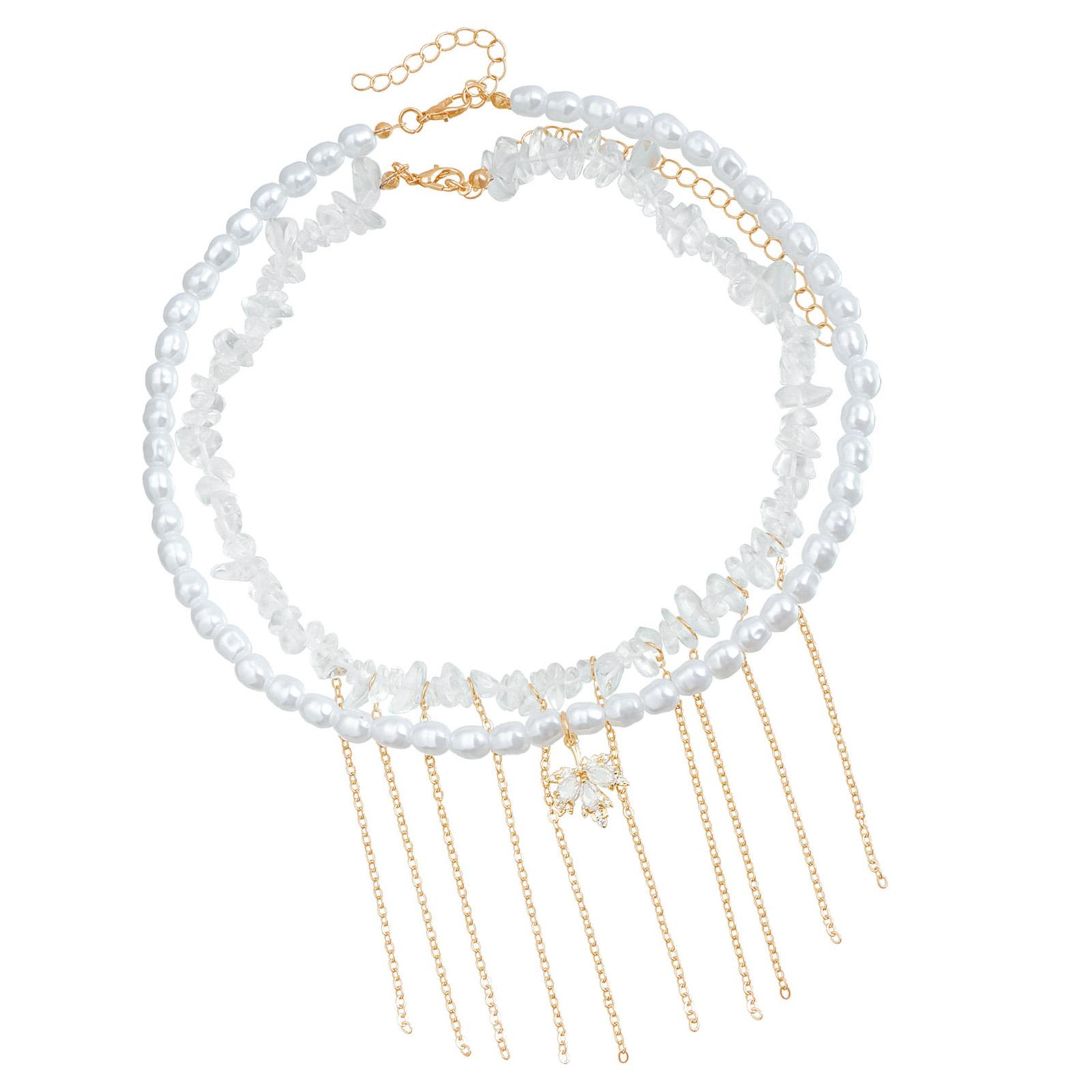 

Elegant Imitation Pearl Choker Necklace Beaded Neckchain with Tassels for Women Layered Y2k Style Fashion Jewelry