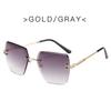 Fashion Shading Sunglasses Women Rimless UV400 Vintage Ladies Stylish Design Oversized Square Ocean Lens Sunglasses for Women