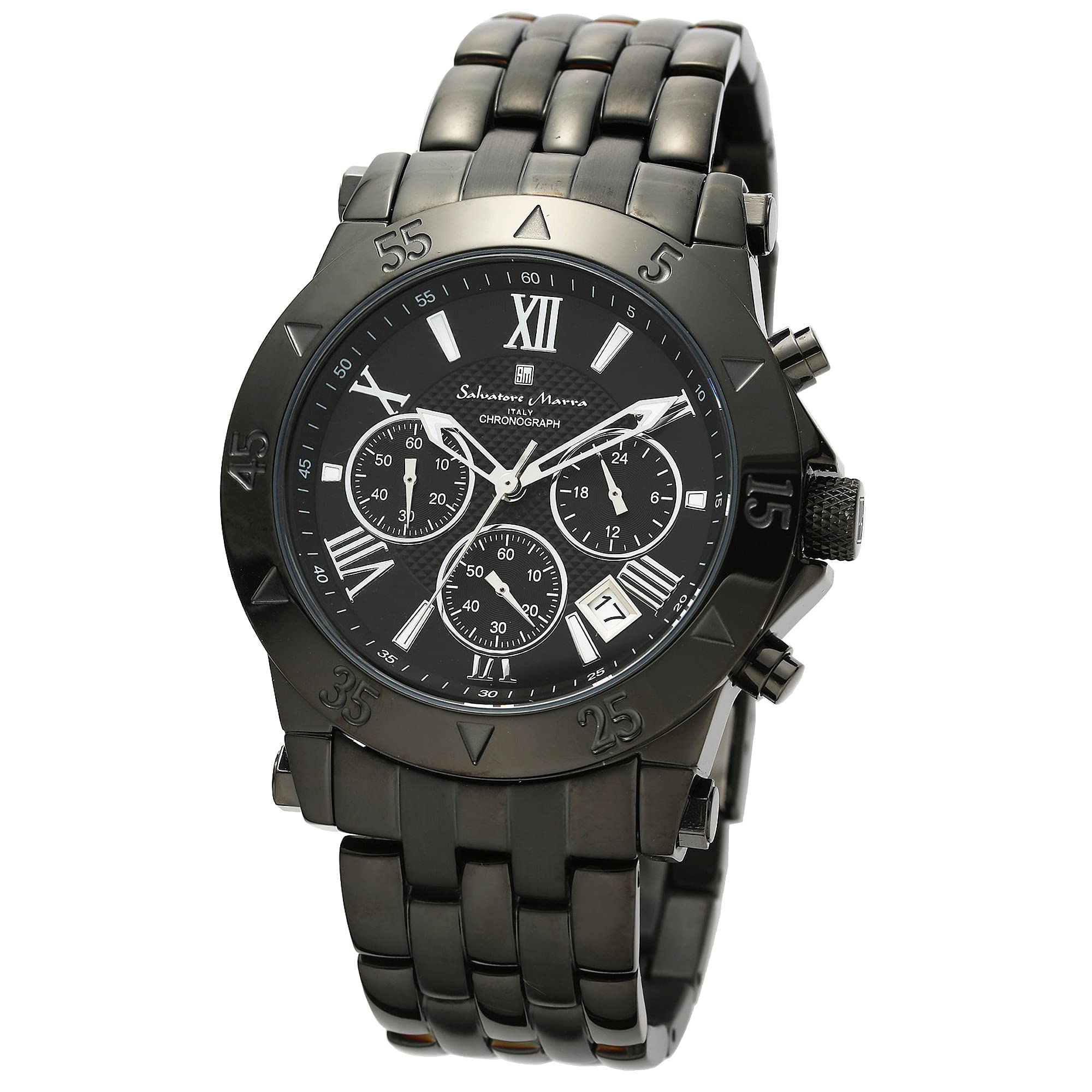 

Salvatore Marra Analog Chronograph Men s Watch, Waterproof, Black, SS-BKBK