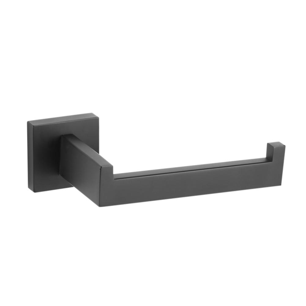 Black Toilet Paper Holder Stainless Steel Square Style Toilet Tissue Dispenser Wall Mounted Easy Installation Toilet Paper Rack