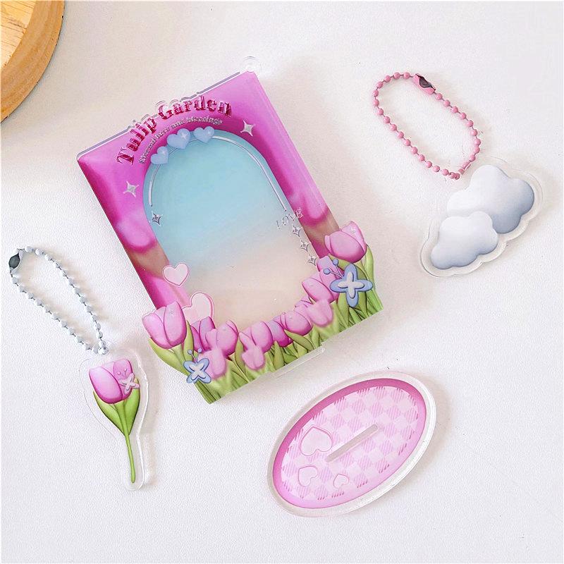 INS Acrylic Photocard Frame Cartoon Card Display Stand Photo Holder Photo Protection Card Sleeve Desktop Decor School Stationery