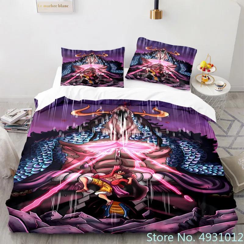 Dětské Chlapecké Anime One Pieces Povlečení Nika Luffy Gear 5 Povlak na přikrývku Povlak na polštář Sada povlaků na přikrývku Jednolůžko Queen King Velikost