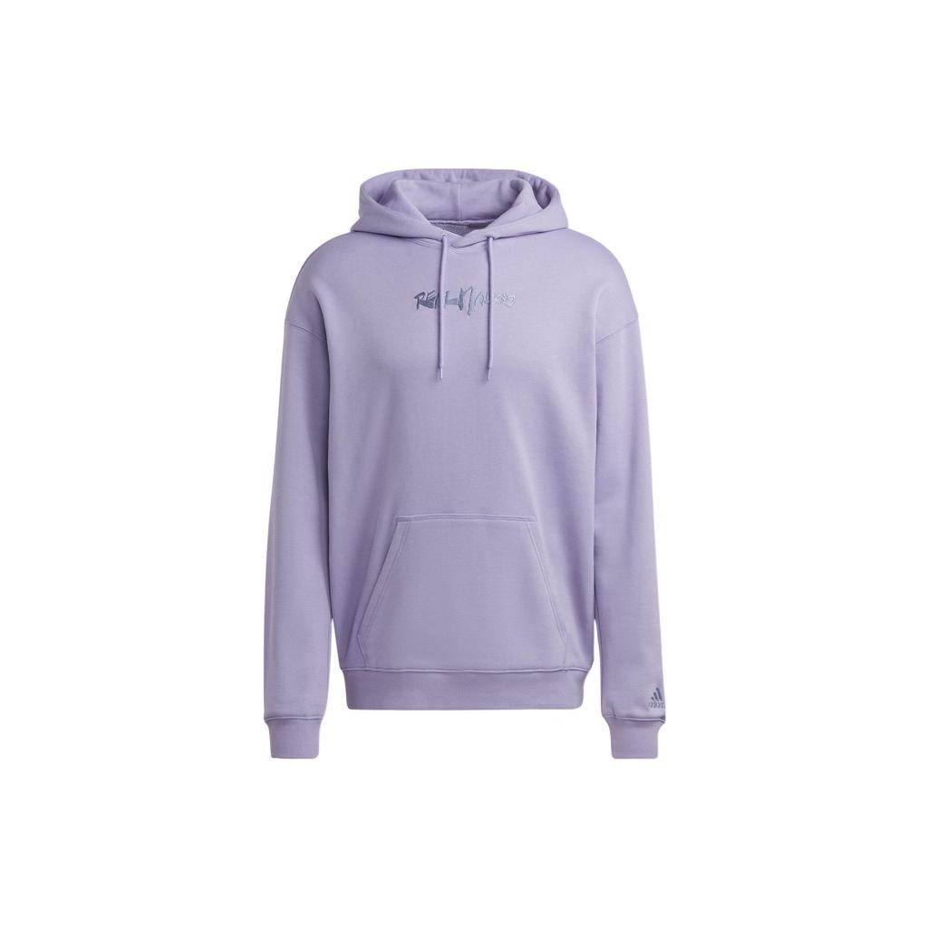 adidas Real Madrid Official Club Graphic Casual Loose Hooded Sweatshirt Daily Sports Pullover Men Magic Lilac HT6460