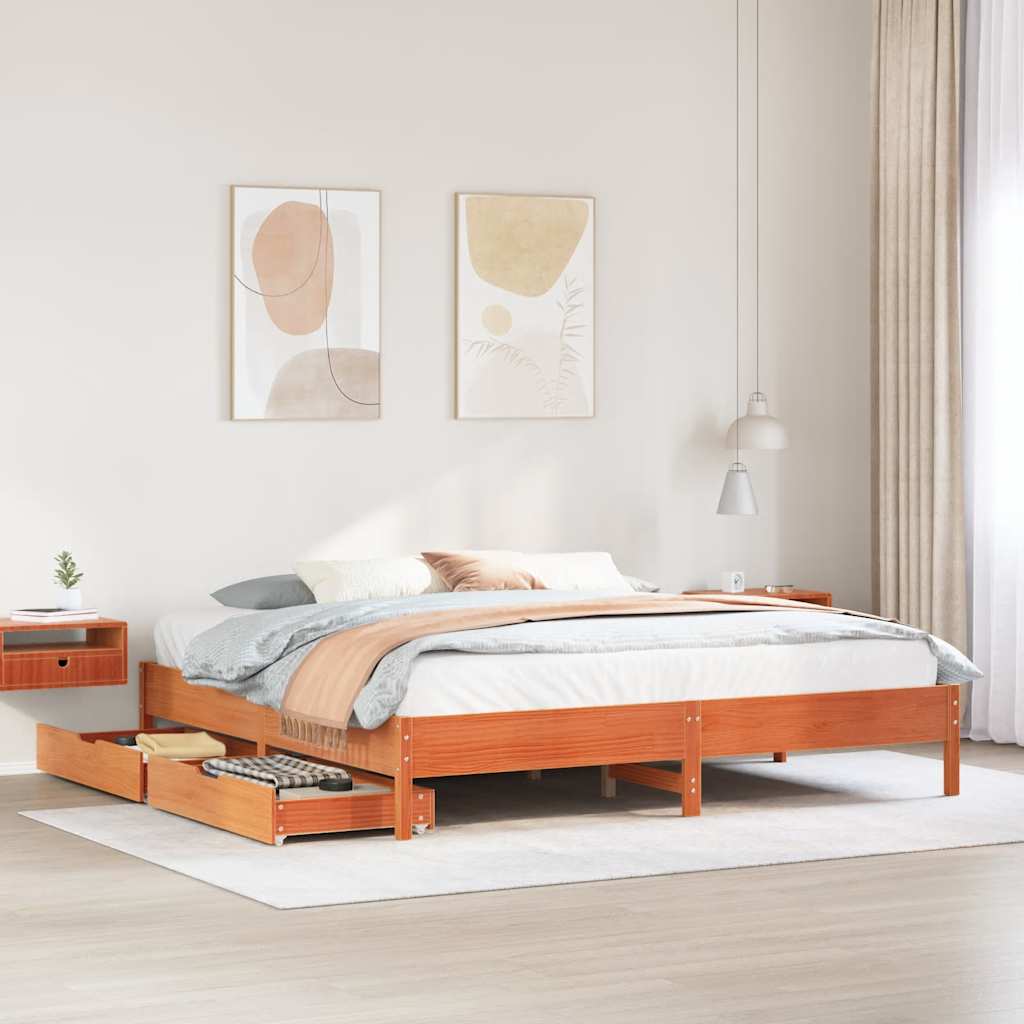 Vidaxl Bed Without Mattress, Waxed Brown, 200X200 Cm, Pine Wood