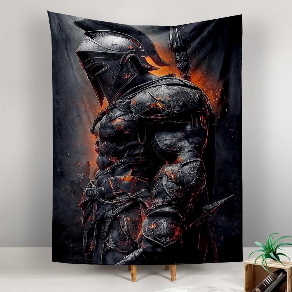 Fabric Wall Tapestry Spartan Warrior Armor Dark Spear Side Spartan Wall Decor