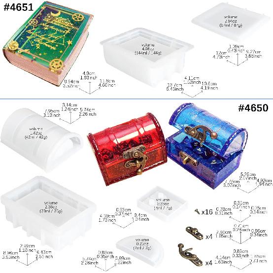 Resin Box Silicone Molds Set of 2, Treasure Chest and Magic Book Case with Lids