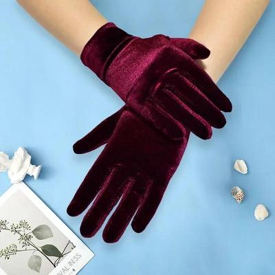 Guantes cortos de terciopelo estilo ópera para mujer, elásticos, hasta la muñeca, para banquetes, fiestas de té, disfraces de Halloween