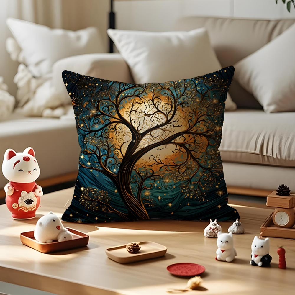 Indian Tree Of Life Cushion Cover Anti-dustmite Pillowcase Invisible Zipper Silky Short Plush Sofa Cushion Cover