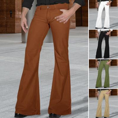 Heren Uitlopende Broek met 4 Zakken Middelhoge Taille Effen Kleur Knoop Rits Vlieg Lange Broek Werk Reizen Vrije Tijdskleding