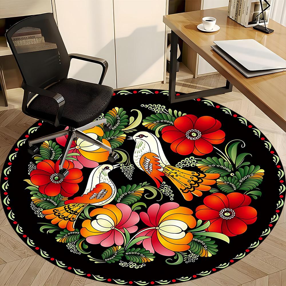 1pc Floral Ornament Carpet for Office Non-Slip, Round Carpet, Soft & Comfortable, Carpet for Office, Lightweight Round Floor Mat
