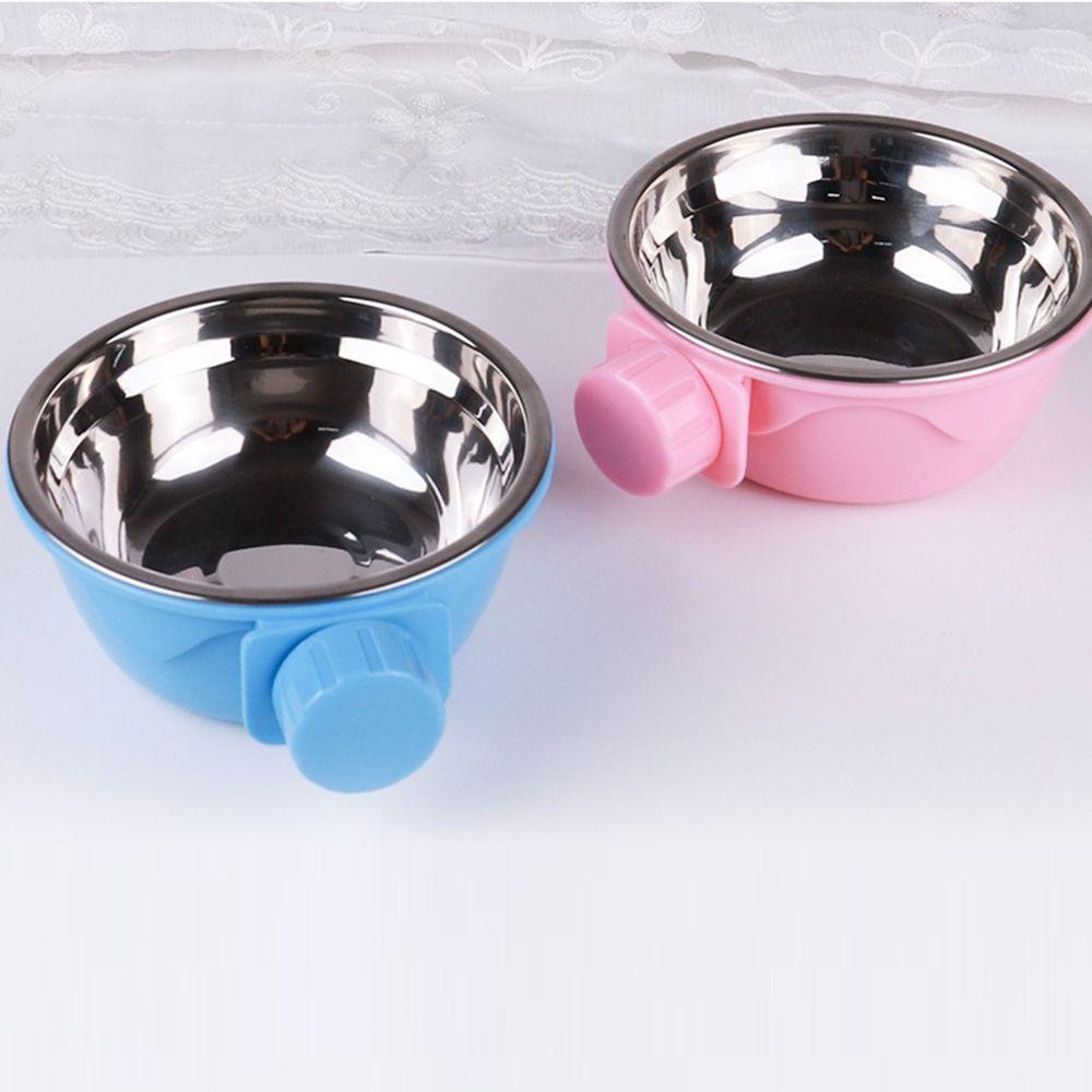 Stainless Steel Pet Hanging Bowl Double Layer Non Tip Over Cage Mounted Cat Feeder Detachable Easy Installation