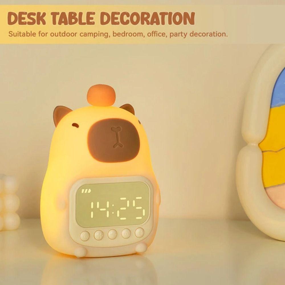 Charging Capybara Night Light Capybara Shape Bedside LED Clock Capybara Alarm Clock  Bedroom