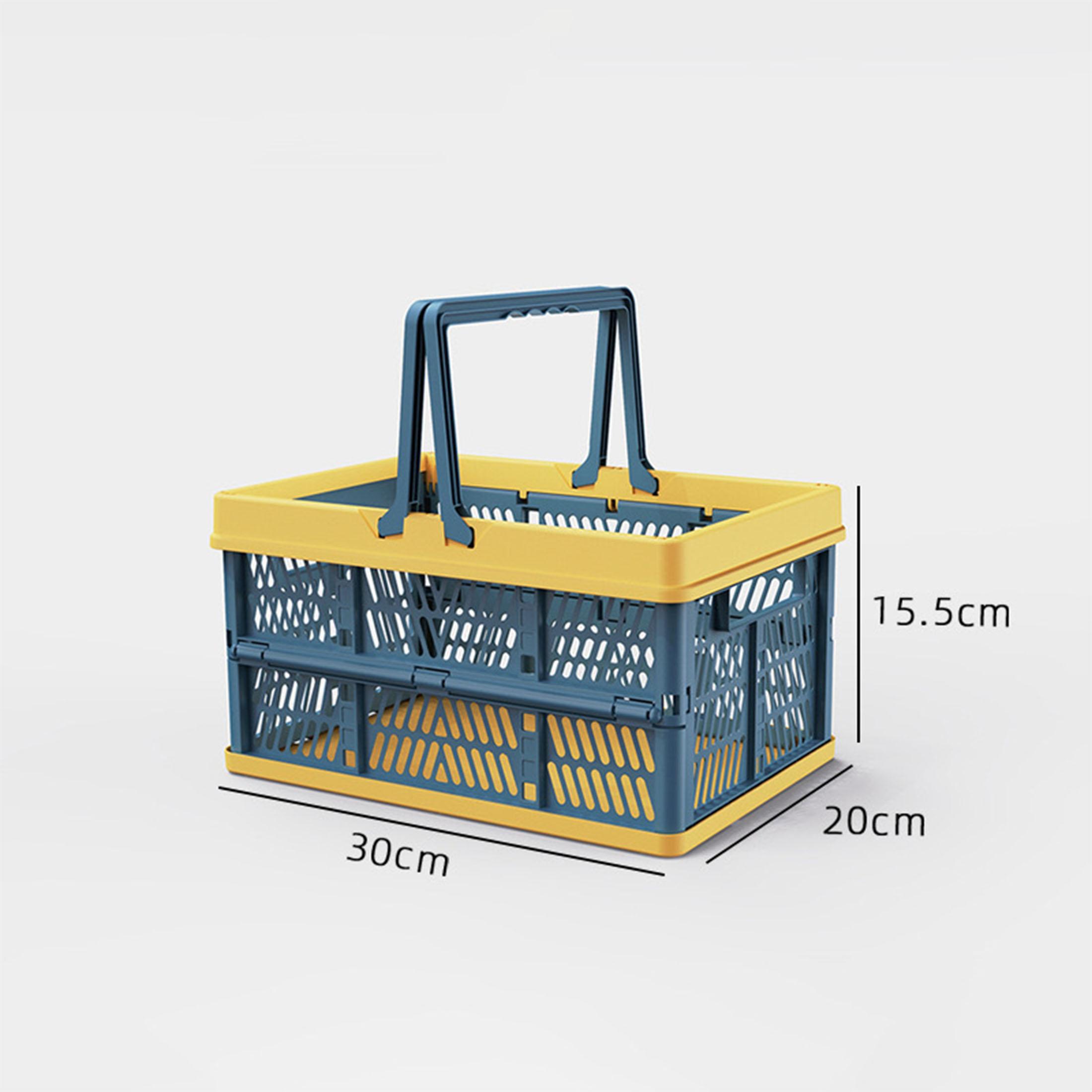 

Folding Plastic Storage Basket with Handle, Collapsible Crate for Grocery Shopping Picnic Camping, Kitchen, Car Organization, Stackable Ventilated Bin синий