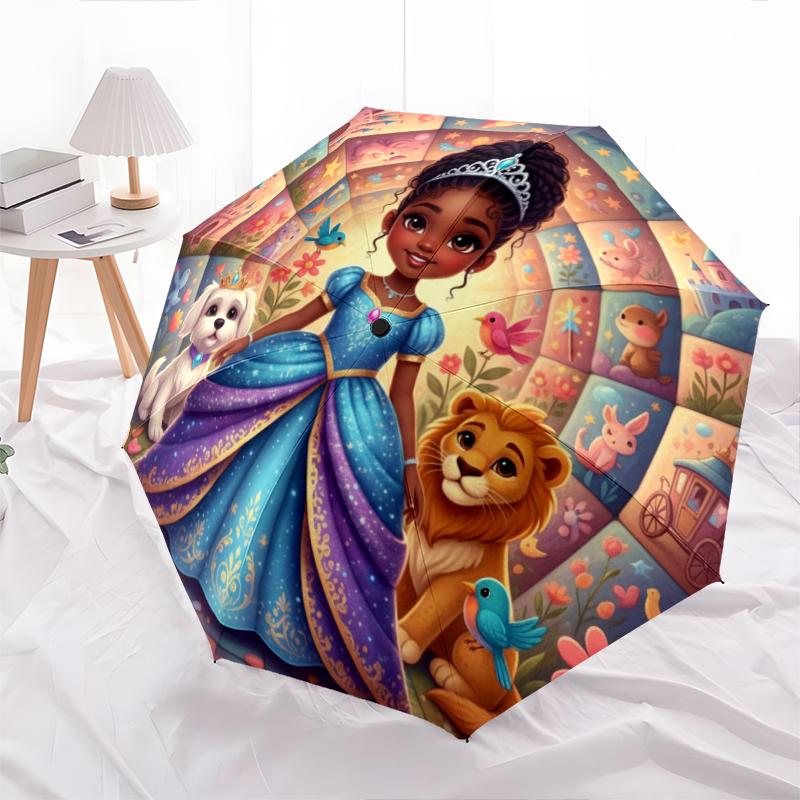 1 ks automatický skládací deštník - kreslený vzor, přenosný a skládací design s 8 žebry, vánoční narozeninové dárky