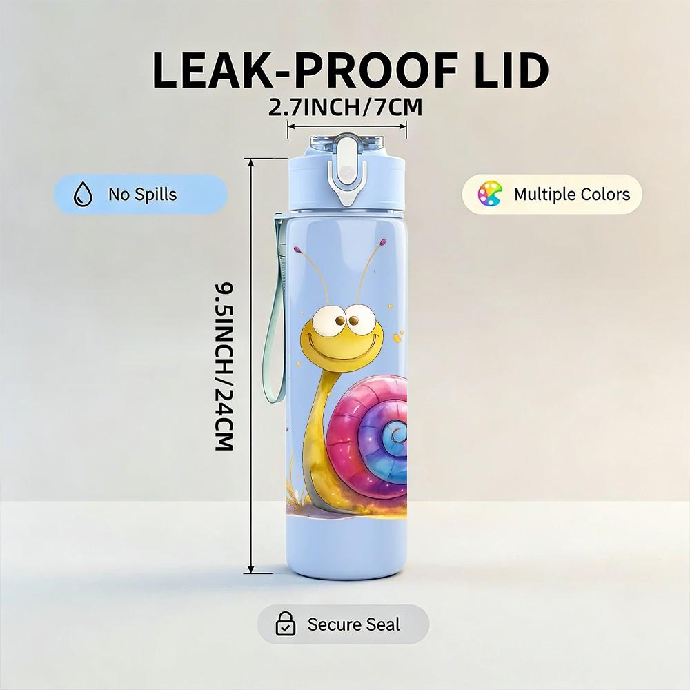 1PC Cute Snail Cartoon Art 750ml Color Plastic Sports Water Bottle Leakproof Flip Straw Lid Suitable for Sports Office Home Use