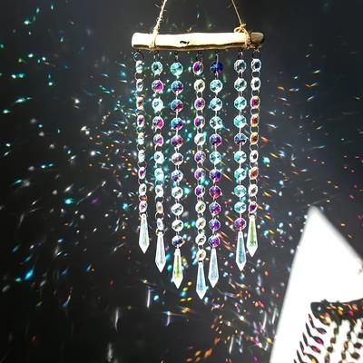 1 Stück Glas-Sonnfänger Hängende Kristall-Windspiele mit bunten Glasperlenketten und Holzperlen-Anhänger zur Schmuckherstellung