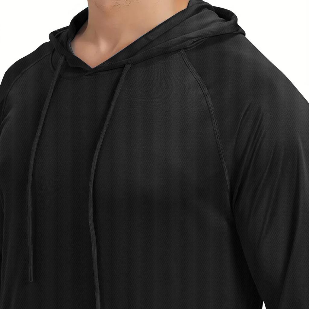 Sports Fitness Men's Hooded Long-Sleeved Sweatshirt, High-Elastic Quick-Drying Running Pullover Top