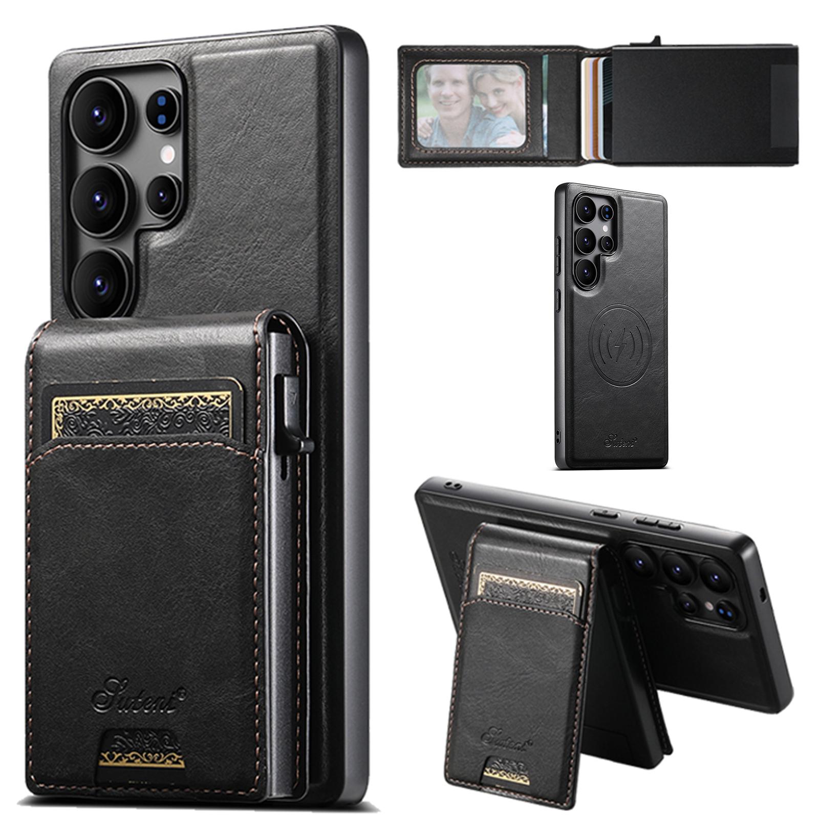 

Для Samsung Galaxy S25 Ultra Магнітний чохол Воскова текстура Слоти для карток Шкіряна задня кришка Чохол для телефону Black