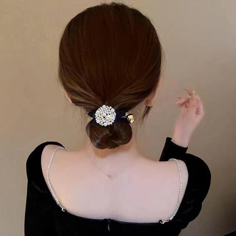 Pearl Girl's Small Intestine Hair Rope and Horsetail Fashionable Back Head Tie Hair Loop Simple and Elegant Dressing Headband