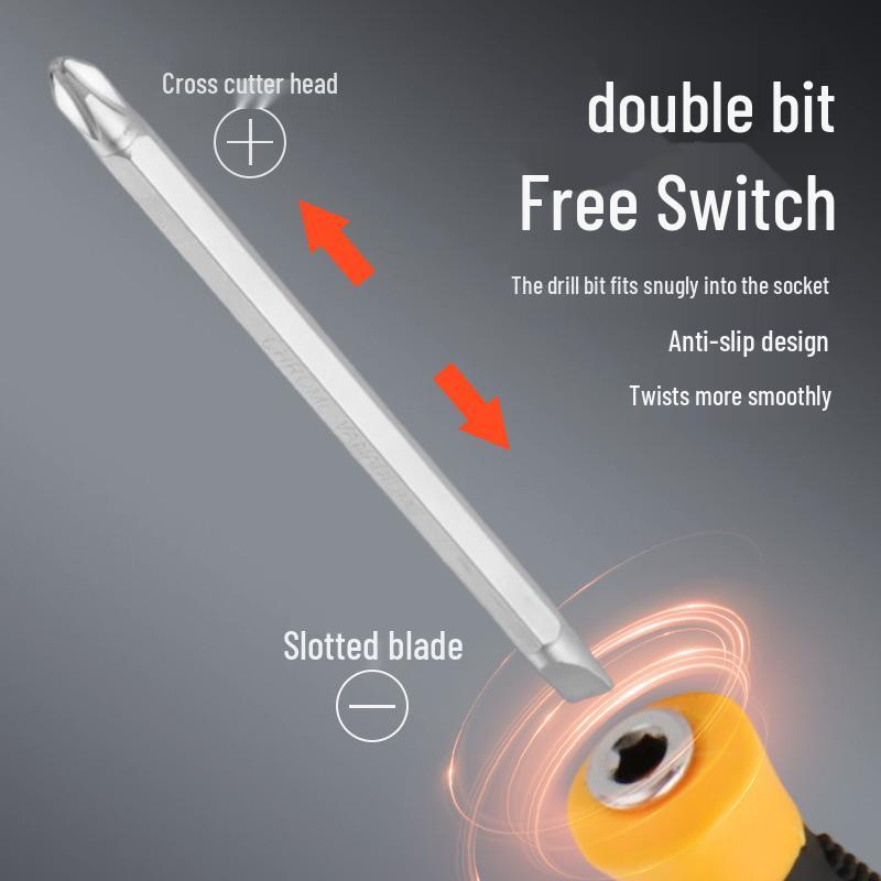 Dual-Use Non-Slip Magnetic Screwdriver: 6.3mm Double-Ended, PH2 Phillips & Slotted Interchangeable Heads, M4.