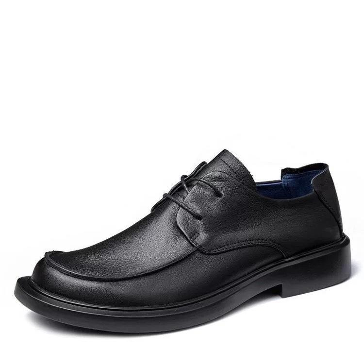 Genuine leather first layer cowhide men's autumn and winter breathable lace-up big head leather shoes soft leather retro casual leather shoes