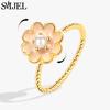 SMJEL Luxury Crystal Anxiety Relief Spinning Fidget Rings for Women Cute Sakura Daisy Rose Flower Rotating Ring Anti Stress Gift