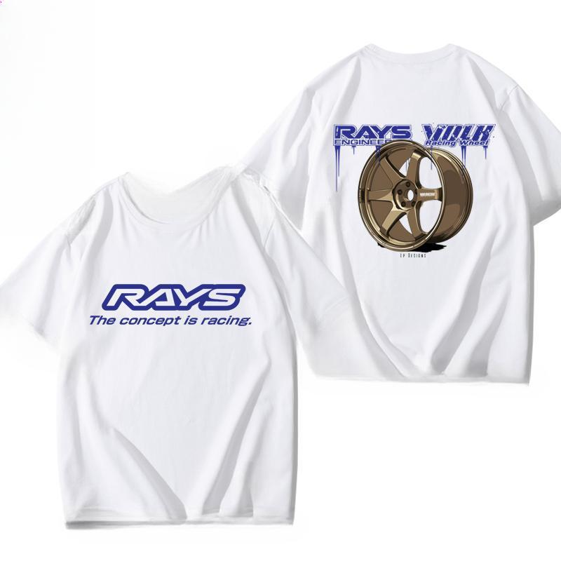 Japan RAYS Wheel Hub Modified Car Jdm Short-sleeved T-shirt Men's and Women's Pure Cotton Half-sleeved Casual Wear Top Versatile