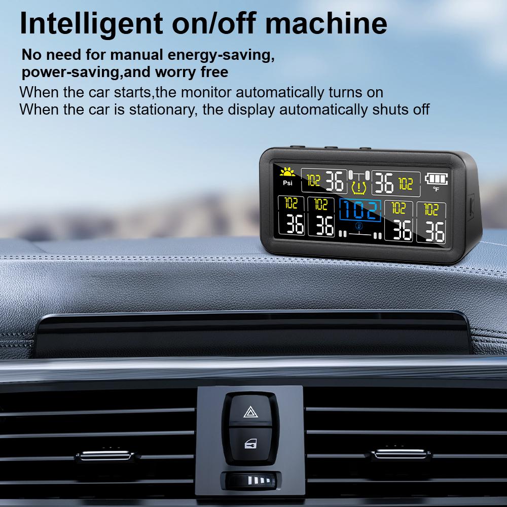 Wasserdichte Reifendruck-Temperaturwarnung 0~9.9Bar LKW Wohnmobil Solar TPMS 4/6 Externe Sensoren Auto Reifendruckalarm Digitales LCD-Display