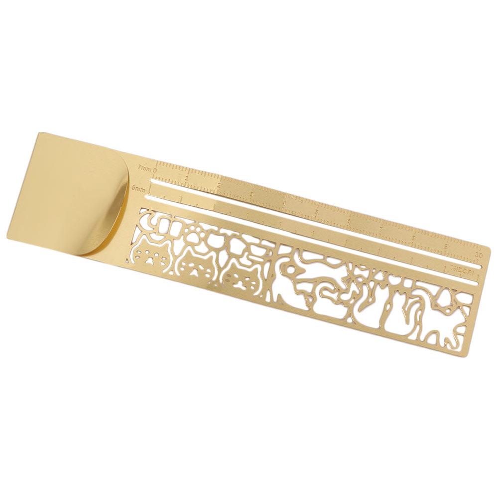 Double-Sided Cat Pattern Ruler Stationery Tool Metal Bookmark Diary Hand Account