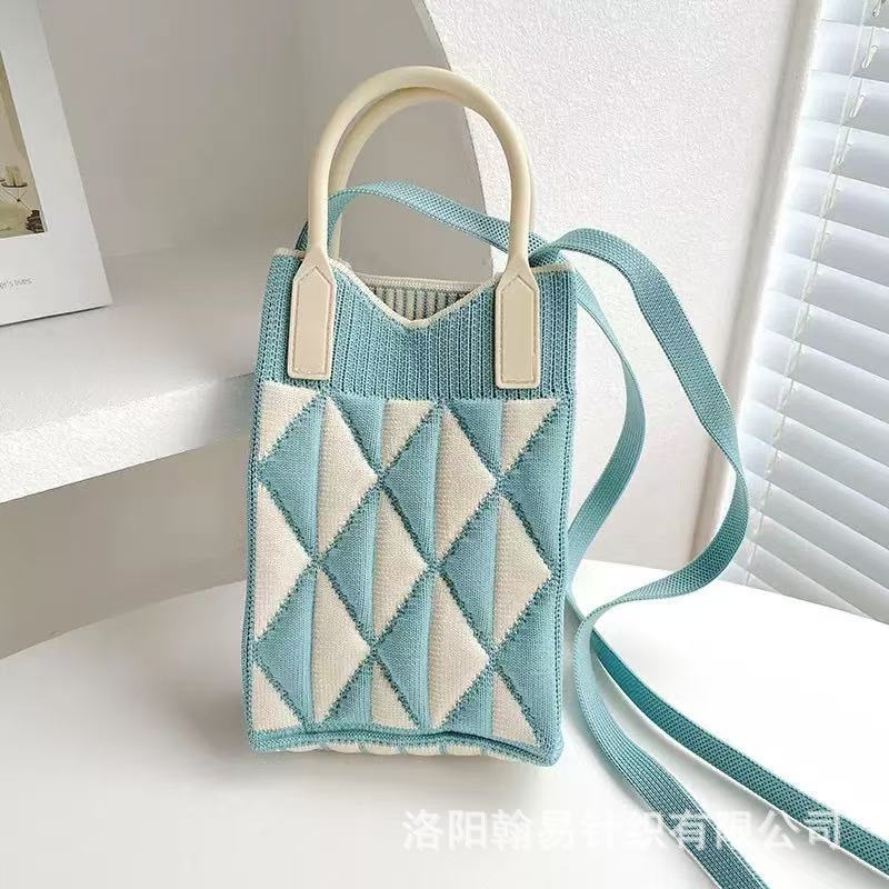 Sommer Damen Niedliche Mini-Tasche Vielseitige Mode Handytasche Cartoon Gestrickte Handtasche Umhängetasche Umhängetasche