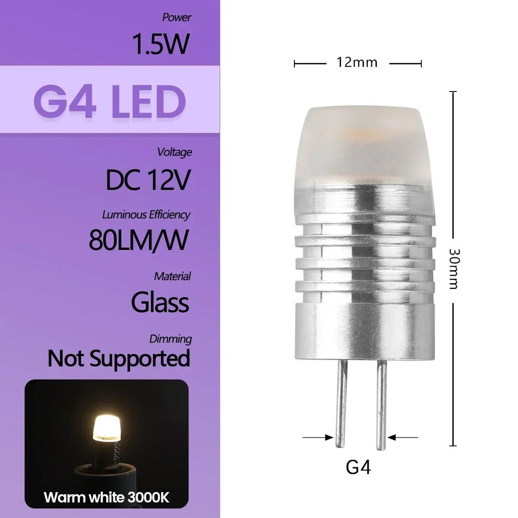 High Light LED MINI G4 AC DC 12V 24V Low Power 1.2W 1.4W 1.5W 2W 3W Efficiency Strobe Free for Crystal Chandelier Kitchen Toilet