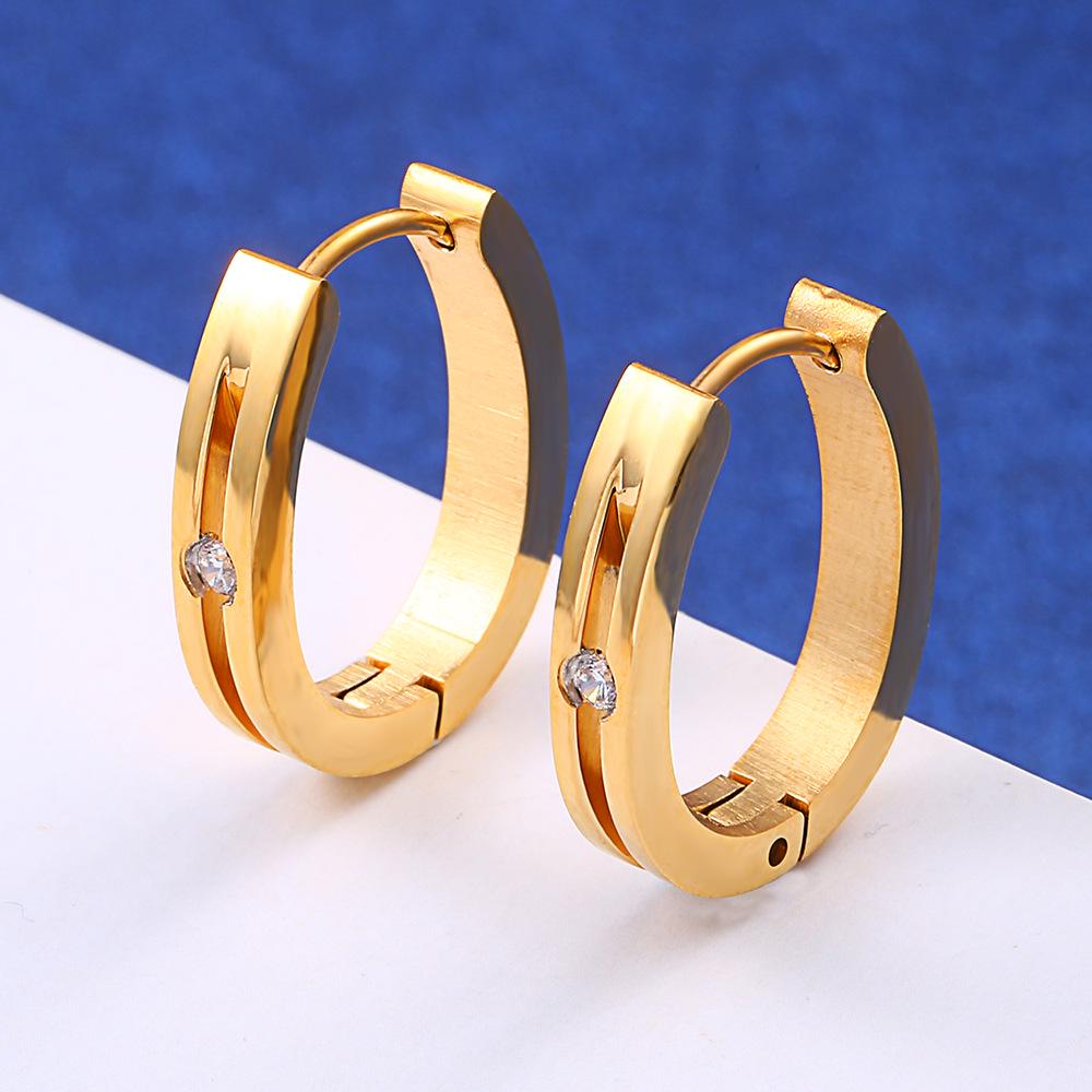 High-End Stainless Steel Square Hoop Earrings with Rhinestones - Elegant Luxury Style