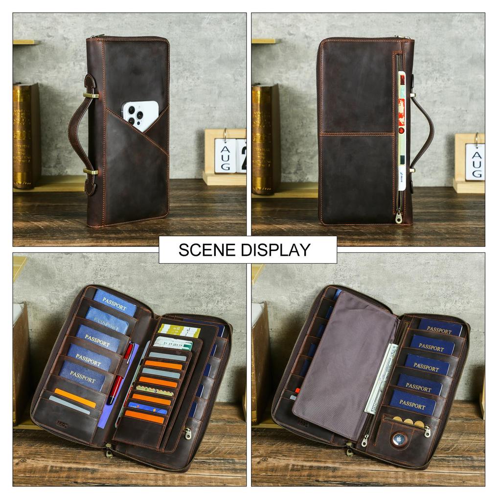 CONTACT'S Genuine Leather Men Handbag Passport Cover Card Holder Pen Slot Family Travel Passport Clutch Bag